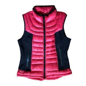 Bernardo Goose Down Vest Medium Winter Coat Warm Soft Red Black Zip